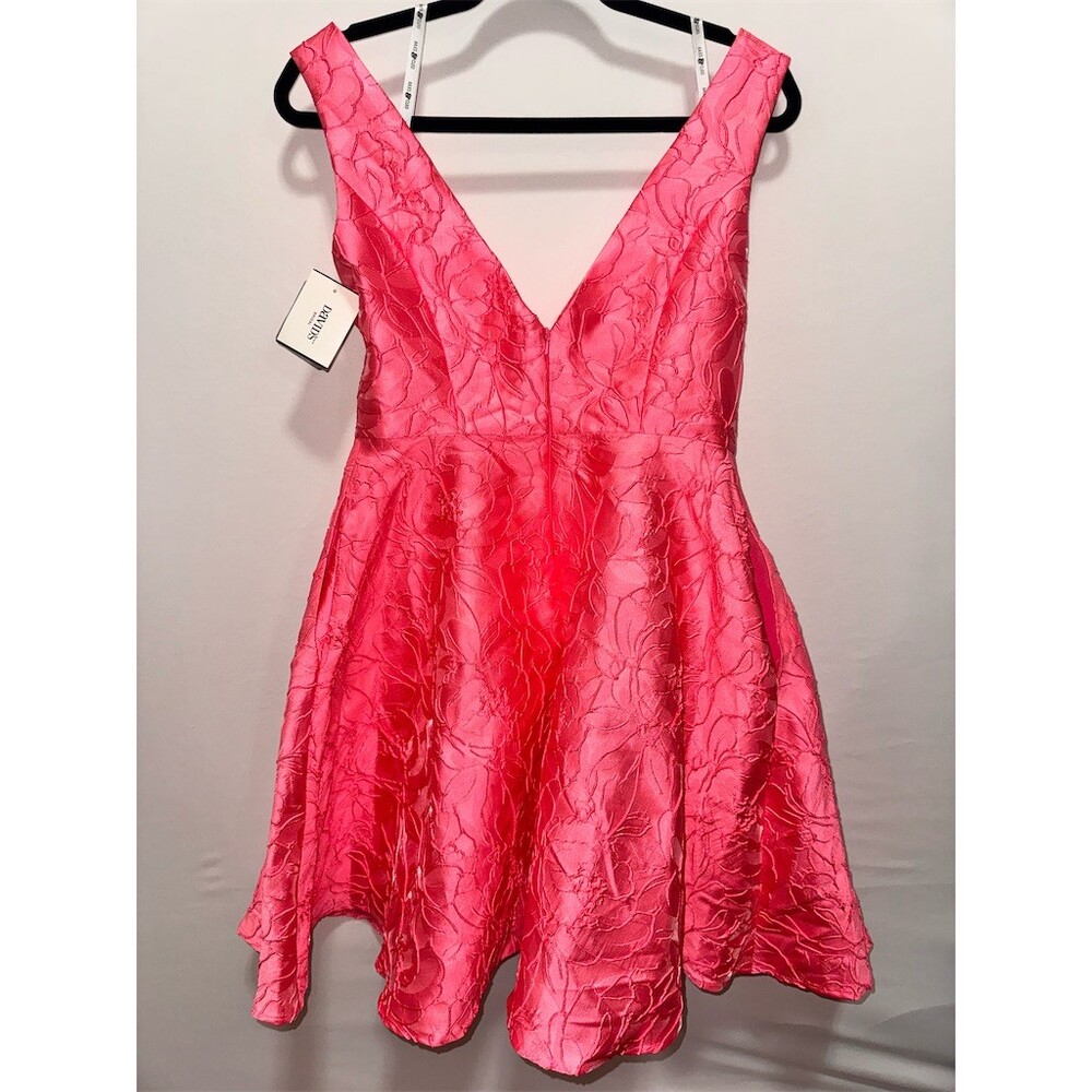 David’s Bridal Jules & Cleo Pink Floral Fit & Flare Dress Size 8 V-Neck Cutout